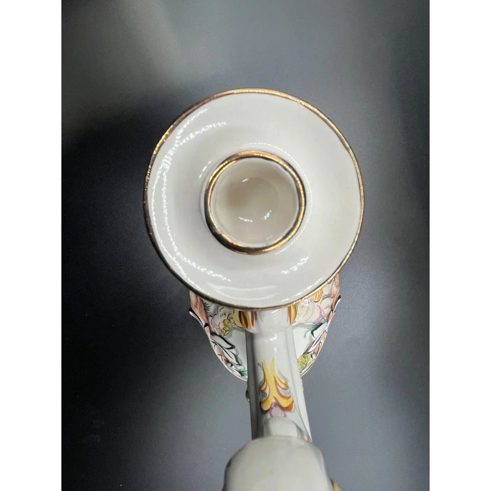 Vintage Alcobaca Portugal Capodimonte Double Candle Holder Hand Painted Stamped‎